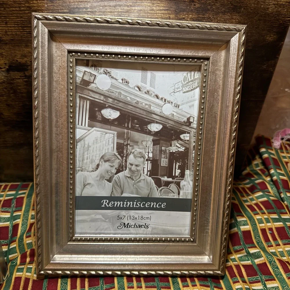 Set of 2 Michaels Reminiscence 5x7 Photo Frames Champagne Silver Beaded Trim